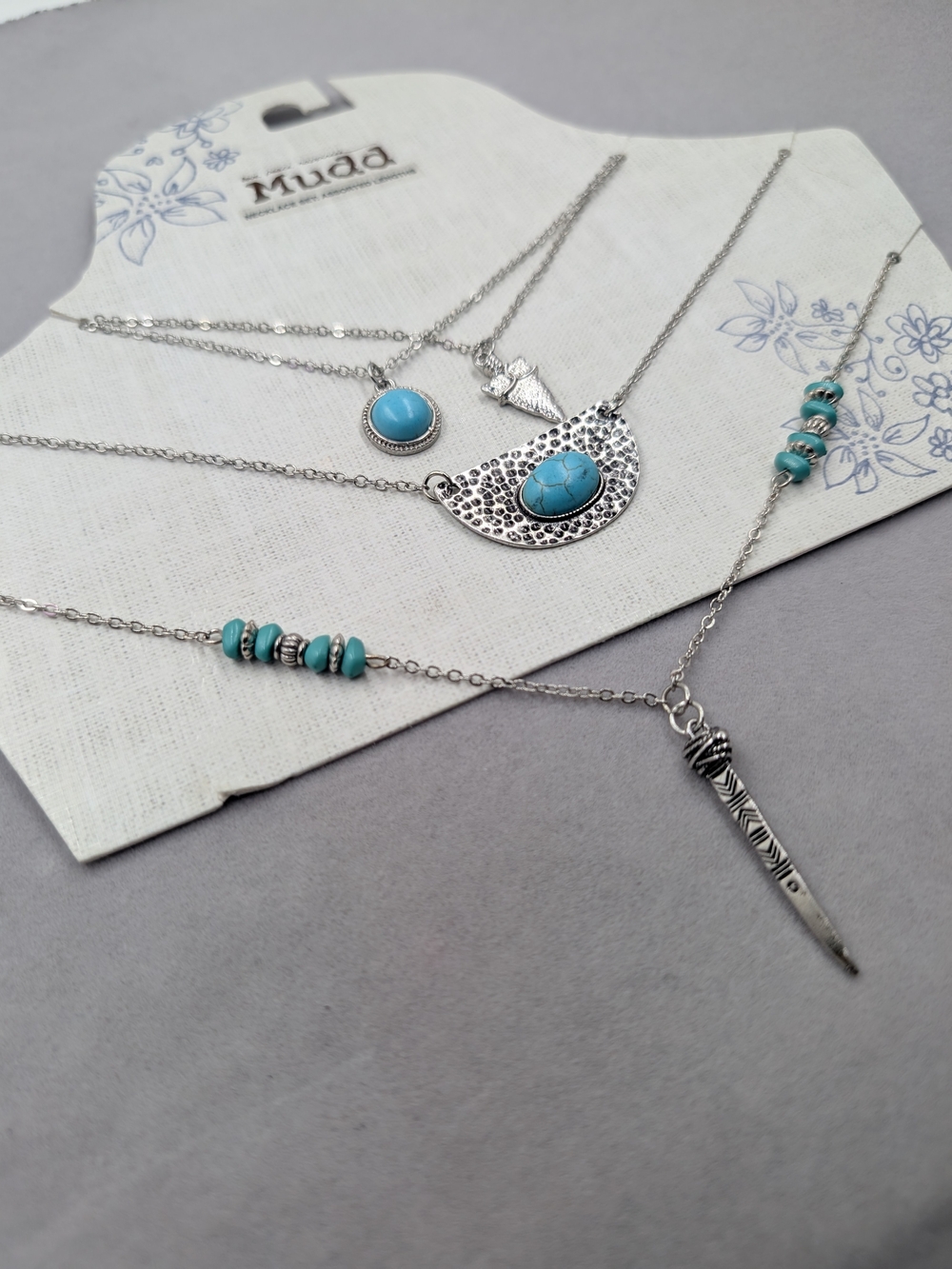 NWT Mudd 4 Pc Turquoise Layered Necklace Set Silver Boho Y2K 0629